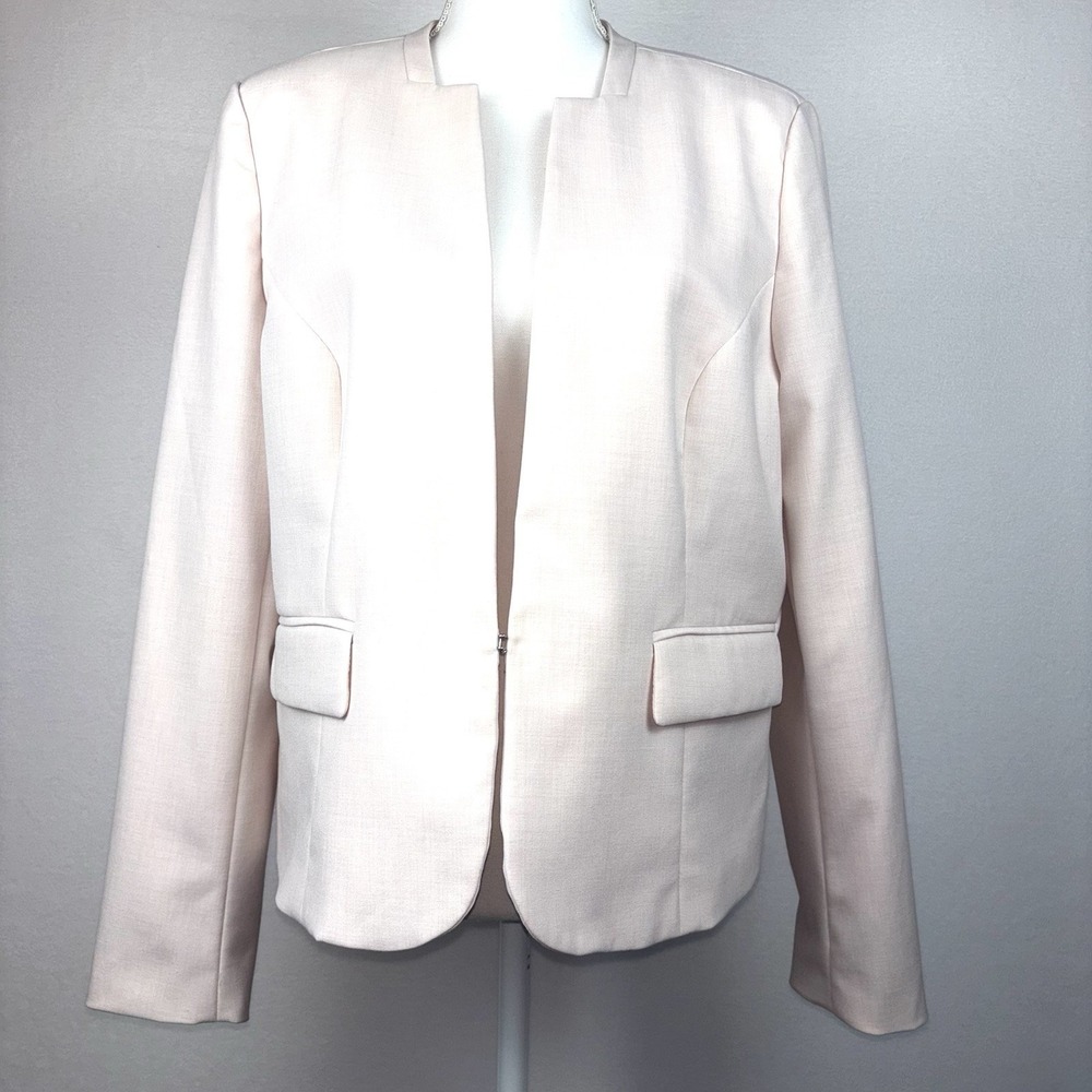 Pale Pink Blazer Jacket Women's 16 Hook Closure Worthington Mandarin Collar